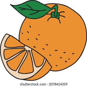 vector drawing of an orange with a leaf