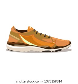 Vector drawing of a orange-beige sneaker on a white background with a shadow.