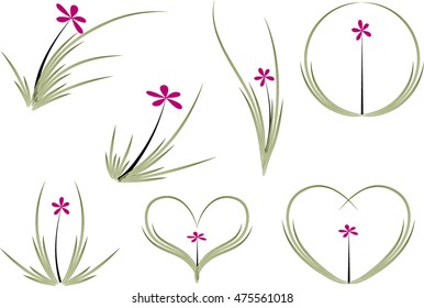 vector drawing orchid flower design icon set