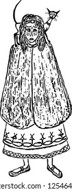 Vector drawing of an oriental man with his cat
