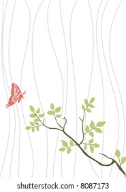 vector drawing, original nature decoration with branch and butterfly, ideal for stickers or wallpaper