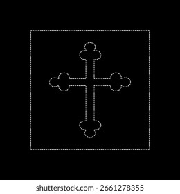 Desenho vetorial cruz ortodoxa, linha pontilhada cor branco estilo plana