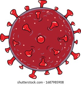 Vektorillustration des menschlichen Coronavirus-Virions in Rot einzeln auf weißem Hintergrund.