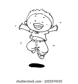 vector drawing outline of little boy are jumping to the sky he so happy