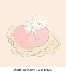 Vector drawing of outline nest with three eggs in pastel beige isolated on white background. Bird house and family symbol in contour style for spring Easter greeting.