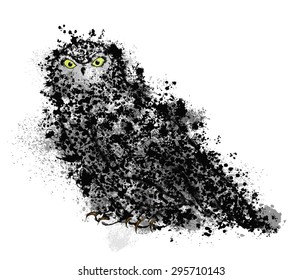 Vector drawing of an owl painted ink