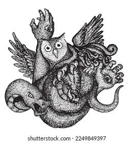 vector drawing owl snake hand scary danger dark