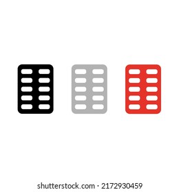 Empaque de dibujo vectorial de las píldoras, color gris negro rojo estilo plano