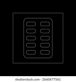 Embalaje del dibujo del Vector de las píldoras, estilo plano blanco del color de línea punteada
