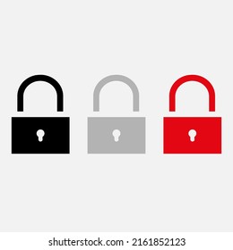 Vector drawing padlock square, color black gray red flat style 