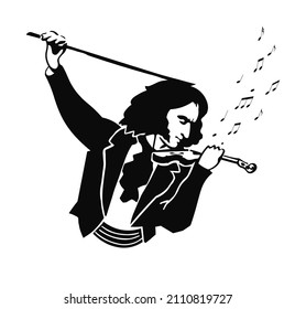 vector drawing Paganini plays the violin