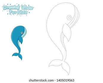 Vector Drawing and Paint Cute Cartoon Whale. Educational Game for Kids. Vector Illustration With Cartoon Style Funny Sea Animal