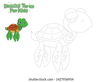 Vector Drawing and Paint Cute Cartoon Turtle. Educational Game for Kids. Vector Illustration With Cartoon Style Funny Sea Animal