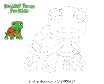 Vector Drawing and Paint Cute Cartoon Turtle. Educational Game for Kids. Vector Illustration With Cartoon Style Funny Sea Animal
