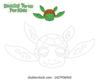 Vector Drawing and Paint Cute Cartoon Turtle. Educational Game for Kids. Vector Illustration With Cartoon Style Funny Sea Animal