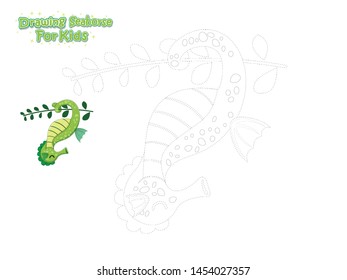 Vector Drawing and Paint Cute Cartoon Seahorse. Educational Game for Kids. Vector Illustration With Cartoon Style Funny Sea Animal
