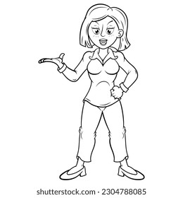 Vector drawing to paint of a woman posing from the front.