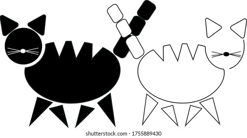 vector drawing of a pair of schematic contrasting cats with touching tails