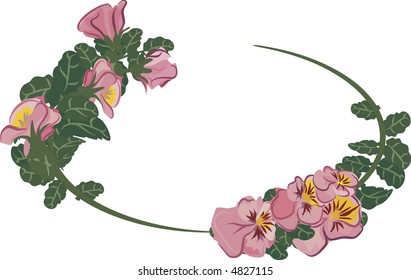 Vector drawing of pansy frame. No Gradients