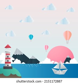 dibujo vectorial de un barco de papel en el mar