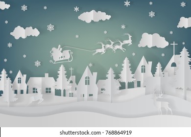 Vector drawing paper cut folding background design illustration for Christmas and New Year.