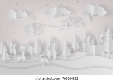 Vector drawing paper cut folding background design illustration for Christmas and New Year.