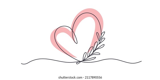 Vector for drawing a paper plane with a one line. A continuous, hand-drawn romantic heart with tropical leave. minimalism, vector art illustration. for paper, print, banner, card