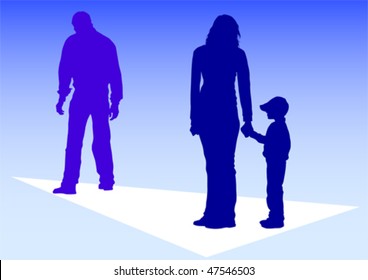 Vector drawing parents and children. Silhouettes of people