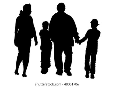 Vector que dibuja a padres e hijos. Silhouettes de personas