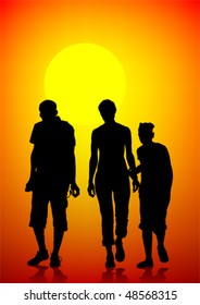 Vektorgrafik von Eltern und Kindern. Silhouetten von Menschen