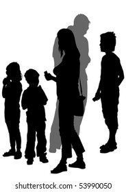 Vector drawing parents and children. Silhouettes of people