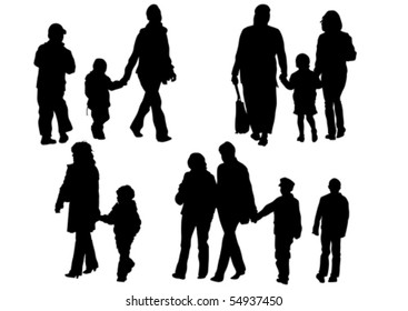 Vector drawing parents and children. Silhouettes of people