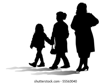 Vector drawing parents and children. Silhouettes of people