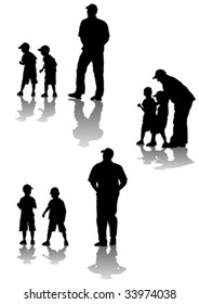 Dibujo vectorial de padres con niños pequeños para caminar