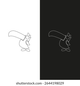 Vector drawing parrot, dotted line color black and white flat style
