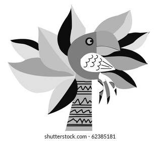 vector drawing of the parrot on palm