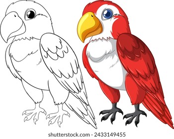 Vector drawing of a parrot, outlined and colored