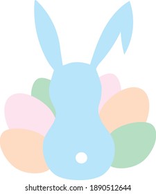 vector drawing in pastel colors Easter bunny on the sides of colorful Easter eggs sitting back and visible tail