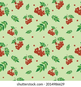 Dibujo vectorial de patrón jugoso brillante hermosa ceniza de montaña rojo con hojas verdes Rowan