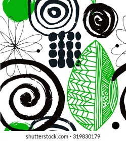 Vector drawing pattern with decorative ink drawn elements. Grunge abstract background