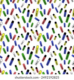 Vector drawing, pattern with school supplies, markers. Background created for printing on clothes, notebooks, for backgrounds and textures.