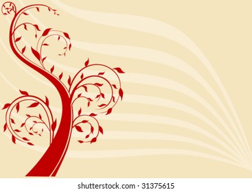 vector drawing the pattern of tree against the backdrop of the pattern of the waves