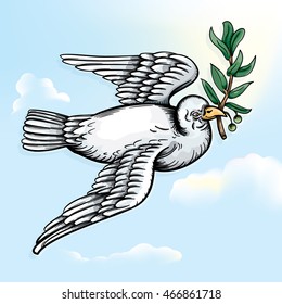 Vector drawing of a / Peace Dove / Easy to edit layers and groups, background layer contains gradient mesh objects, dove contains no effects or gradients.