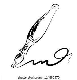 Vector drawing of a pen with a curlicue. Hand draw.