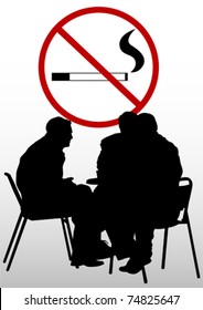 Vector drawing people in cafes and prohibitory sign