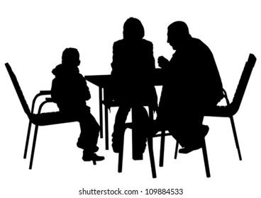 Vector drawing people in cafes. Silhouettes of people in urban life
