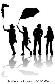 Vector drawing of people in cowboy hats. Silhouettes on white background