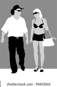Vector drawing of people in cowboy hats