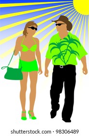 Vector drawing of people in cowboy hats