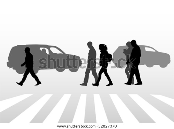 Vector drawing of people on street. Silhouettes of\
peoplÐµ on street
